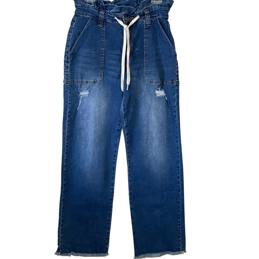 BLUE TURTLE HIGH-WAISTED WIDE LEG BAGGY DISTRESSED DRAW STING JEANS SZ 7 Juniors